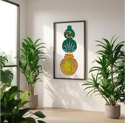 Two Vessels Hand Drawn Art Print