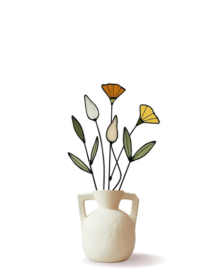 Handmade Stained Glass Wildflower Arrangement –Yellow & Olive Green