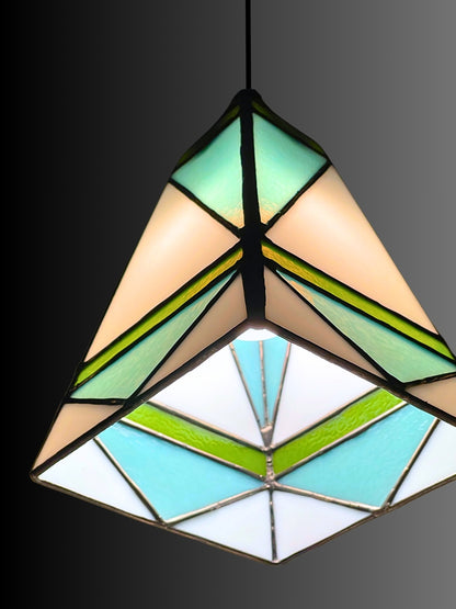 GeoGlow Mid-Century Modern Stained Glass Pendant – Designer Trio Set of 3 - Samara Designs Studio
