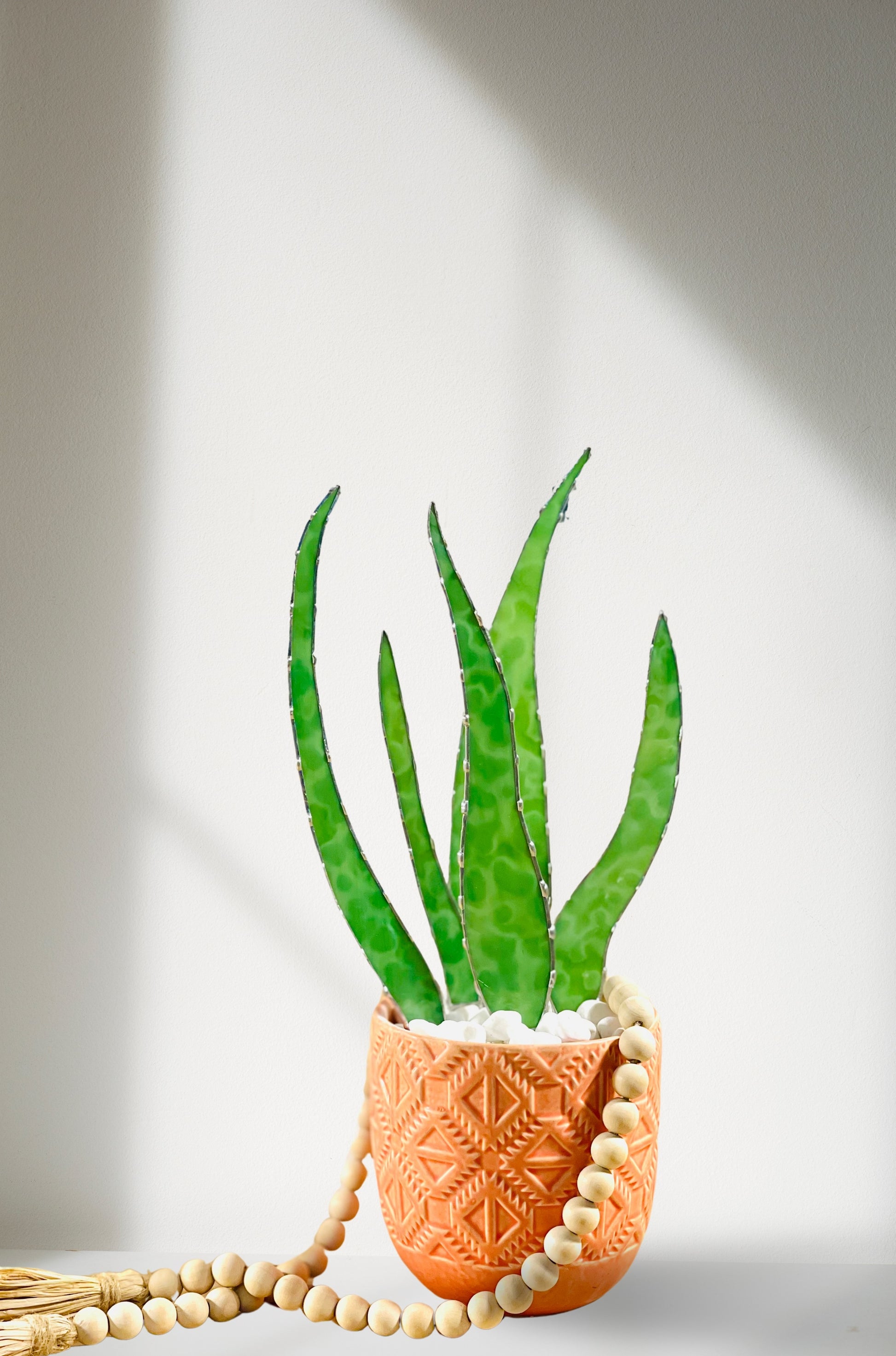 Stained Glass Aloe Plant Sculpture | Handmade Glass Plant Decor | Faux Aloe Stems in Modern Planter | Unique Gift for Plant Lovers - Samara Designs Studio