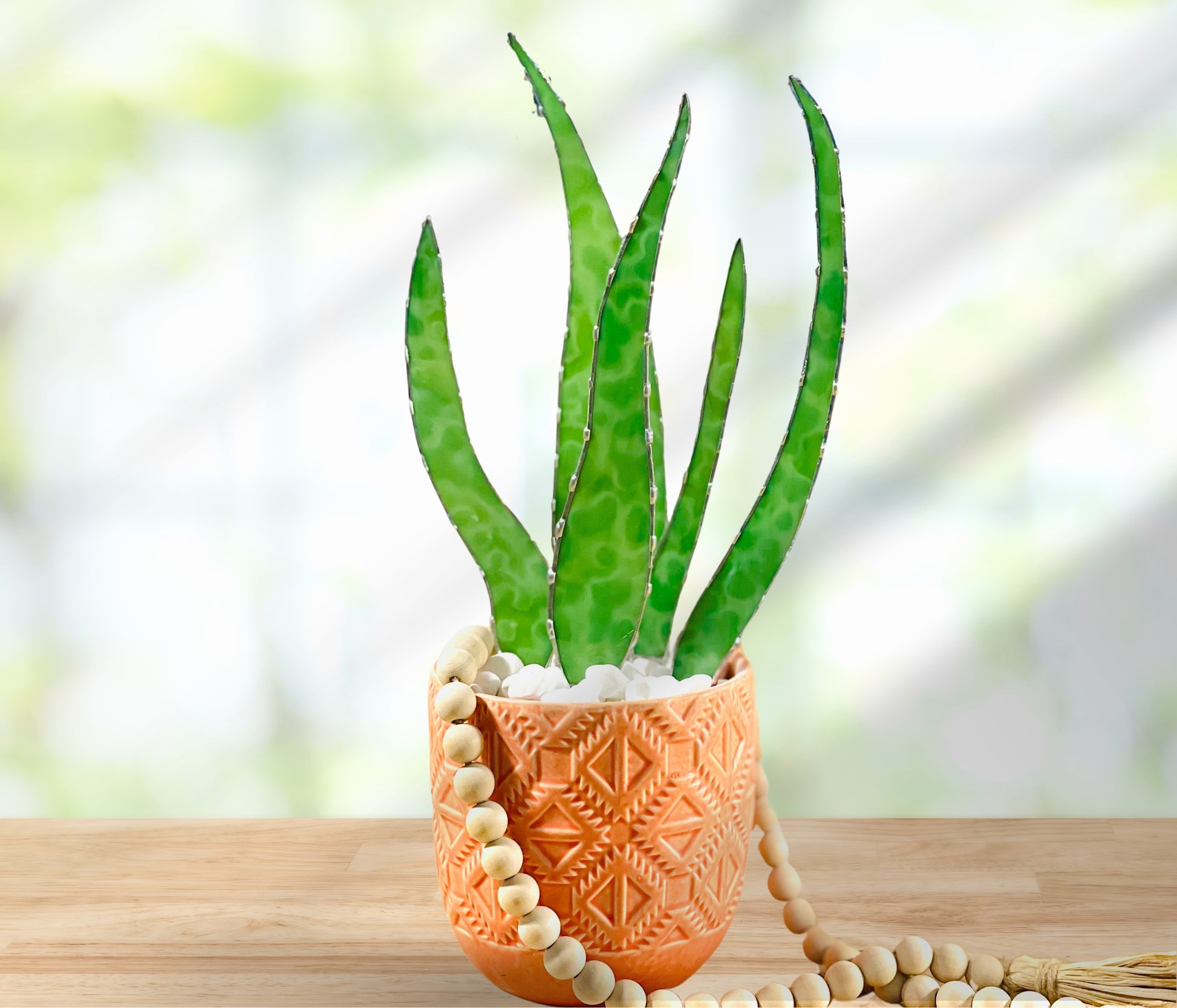 Stained Glass Aloe Plant Sculpture | Handmade Glass Plant Decor | Faux Aloe Stems in Modern Planter | Unique Gift for Plant Lovers - Samara Designs Studio