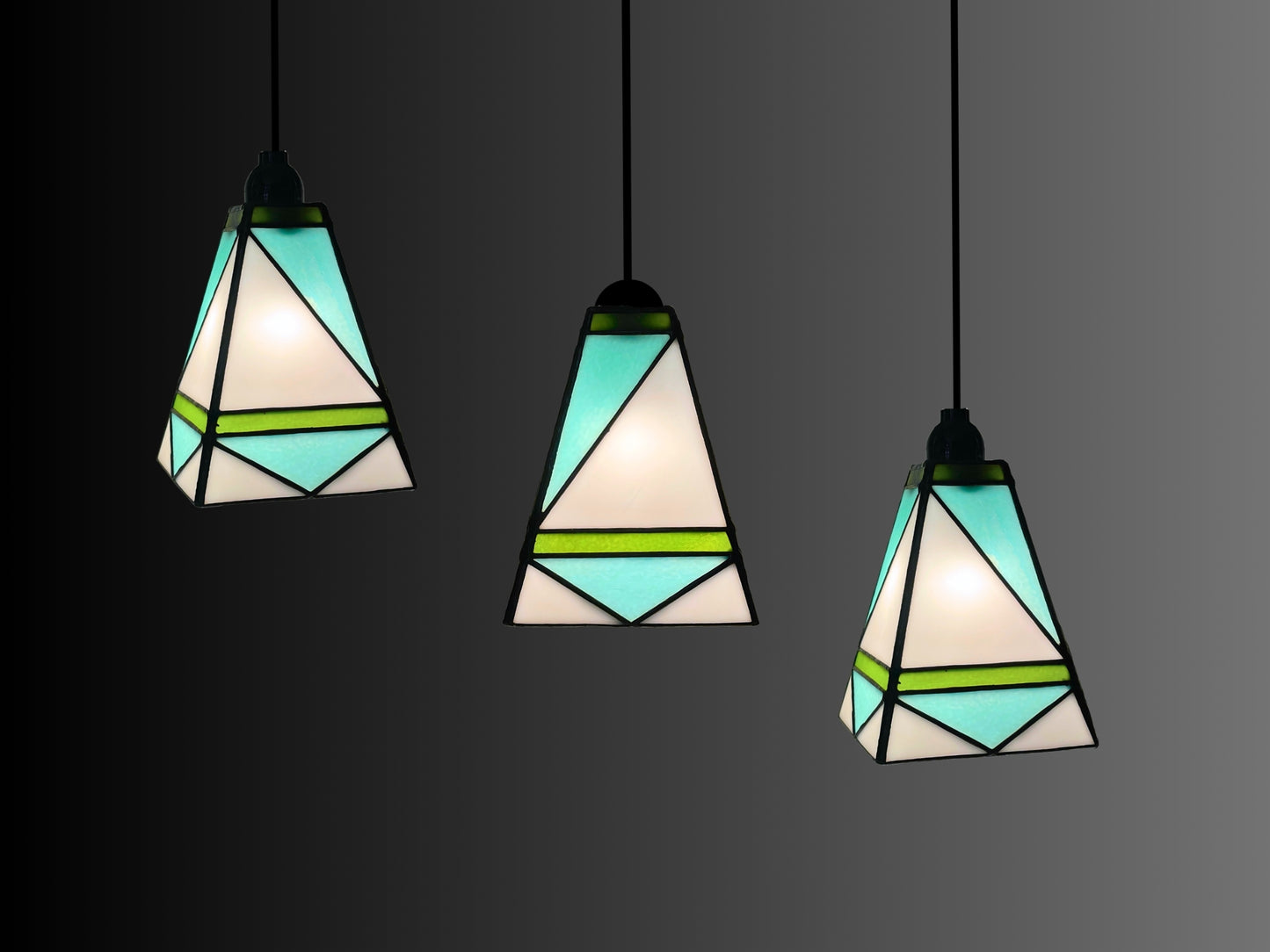 GeoGlow Mid-Century Modern Stained Glass Pendant – Designer Trio Set of 3 - Samara Designs Studio