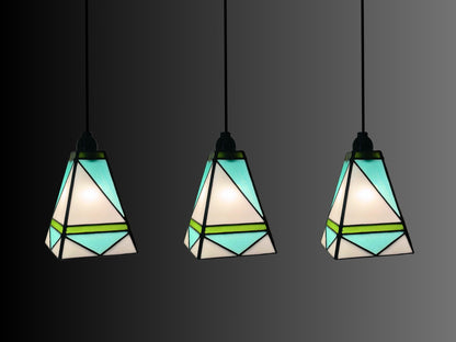 GeoGlow Mid-Century Modern Stained Glass Pendant – Designer Trio Set of 3 - Samara Designs Studio