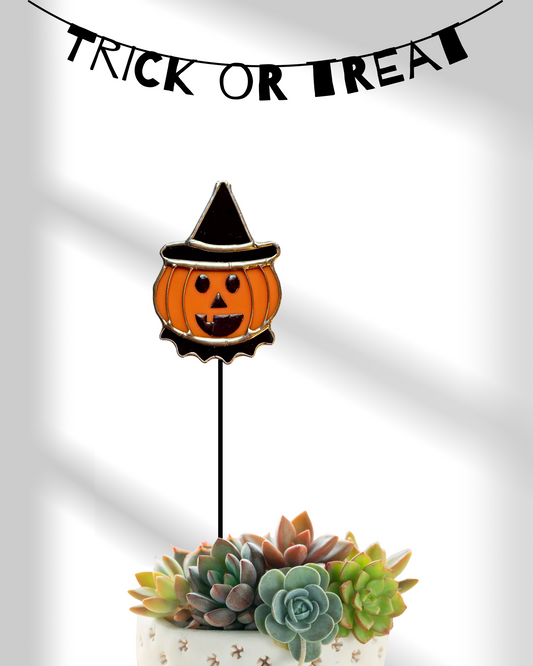 Halloween Stained Glass Vintage Pumpkin Plant Stake