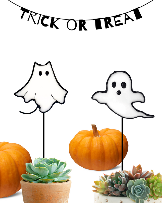Halloween Stained Glass Ghost Plant Stake