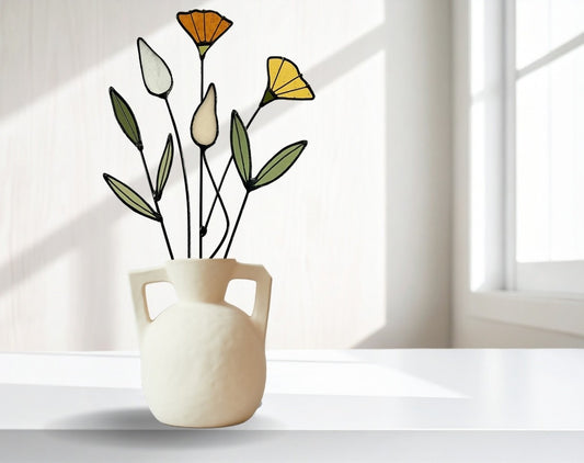 Handmade Stained Glass Wildflower Arrangement –Yellow & Olive Green