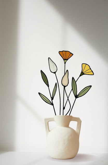 Handmade Stained Glass Wildflower Arrangement –Yellow & Olive Green