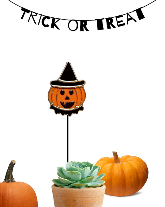 Halloween Stained Glass Vintage Pumpkin Plant Stake