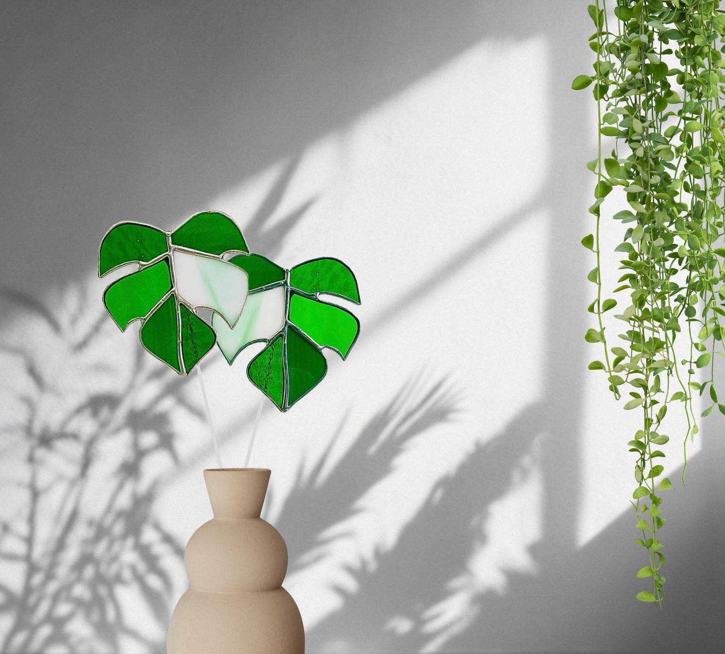 Modern Stained Glass Monstera Leaf