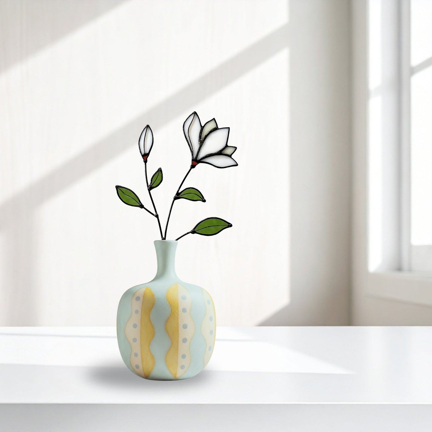 Handmade Stained Glass Magnolia Stem - Samara Designs Studio