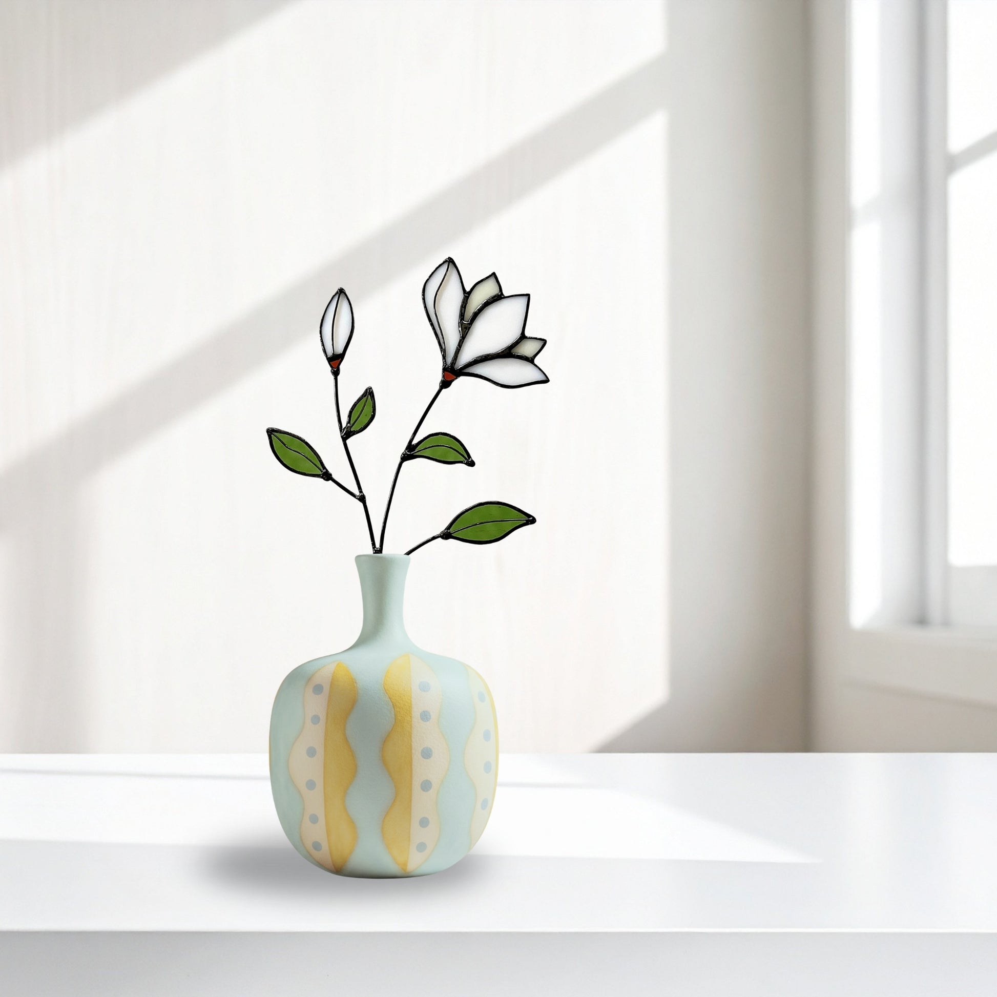 Handmade Stained Glass Magnolia Stem - Samara Designs Studio
