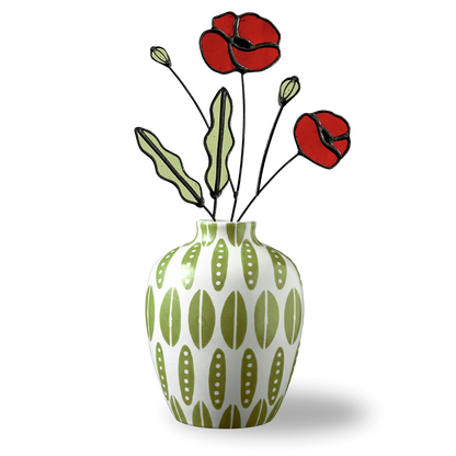 Red Poppy Stained Glass Stem – Handmade Botanical Art - Samara Designs Studio