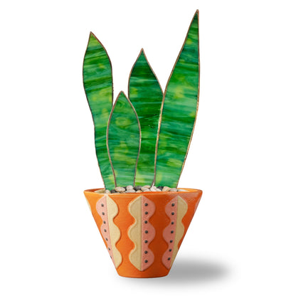 Stained Glass Snake Plant Sculpture | Handmade Faux Plant Decor | Glass Succulent Leaves | Modern Botanical Home Decor - Samara Designs Studio