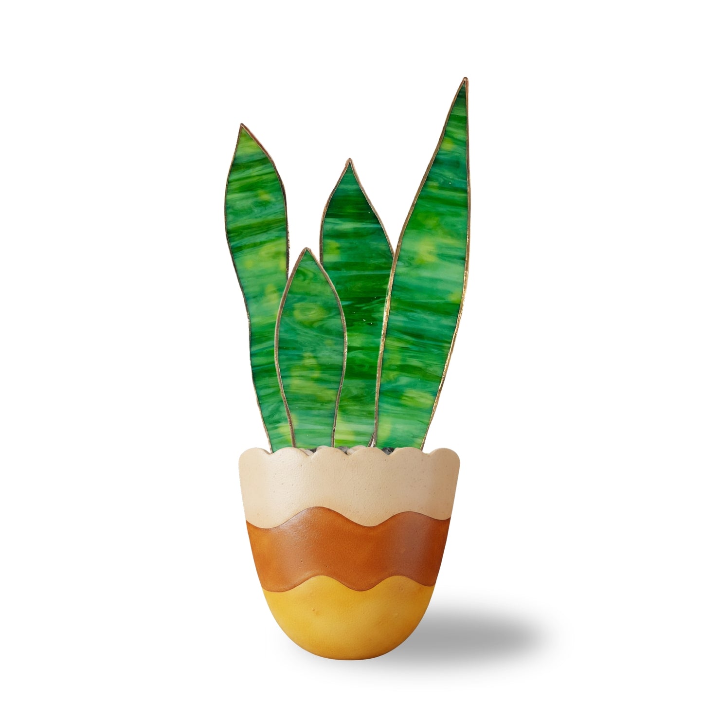 Stained Glass Snake Plant Sculpture | Handmade Faux Plant Decor | Glass Succulent Leaves | Modern Botanical Home Decor - Samara Designs Studio