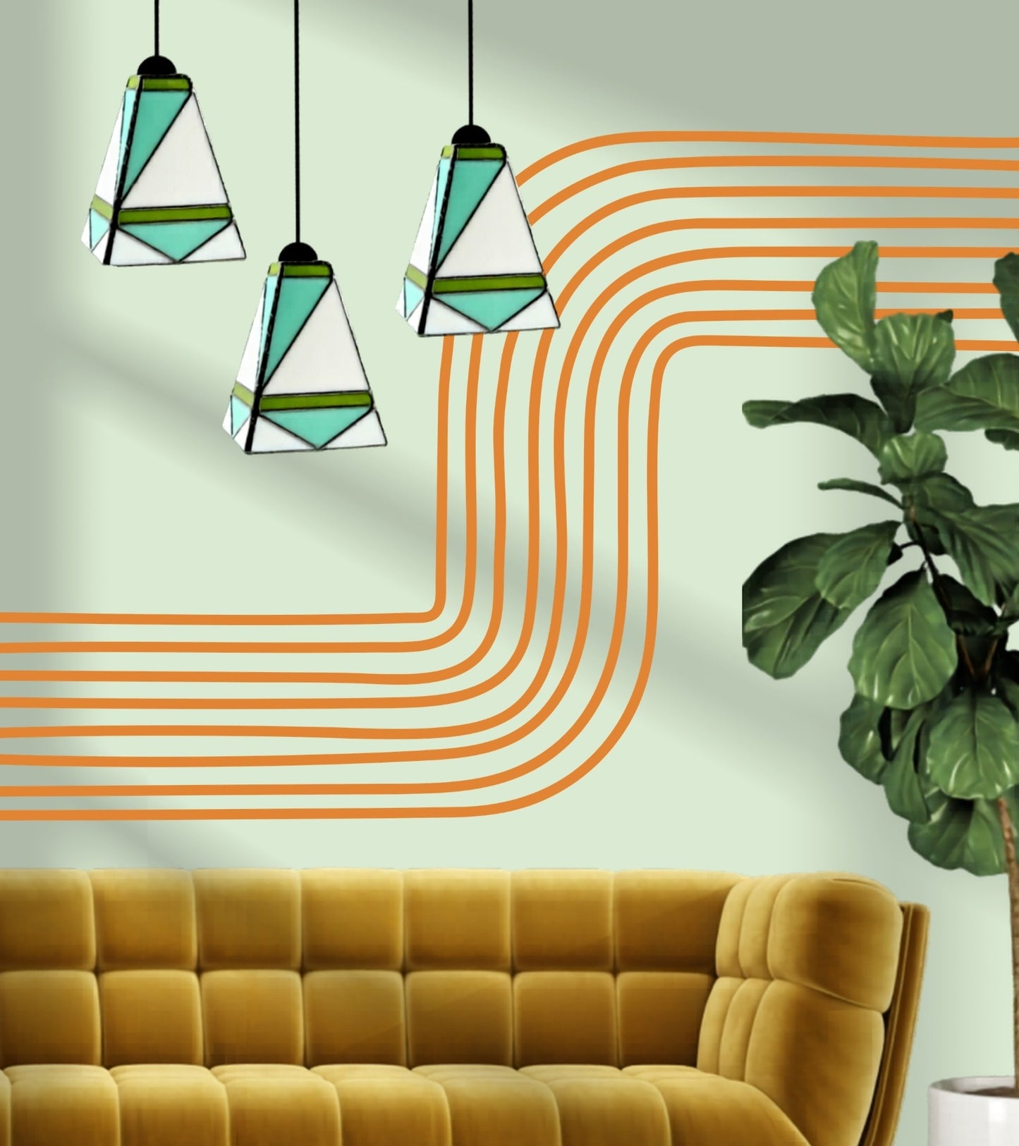 GeoGlow Mid-Century Modern Stained Glass Pendant – Designer Trio Set of 3 - Samara Designs Studio