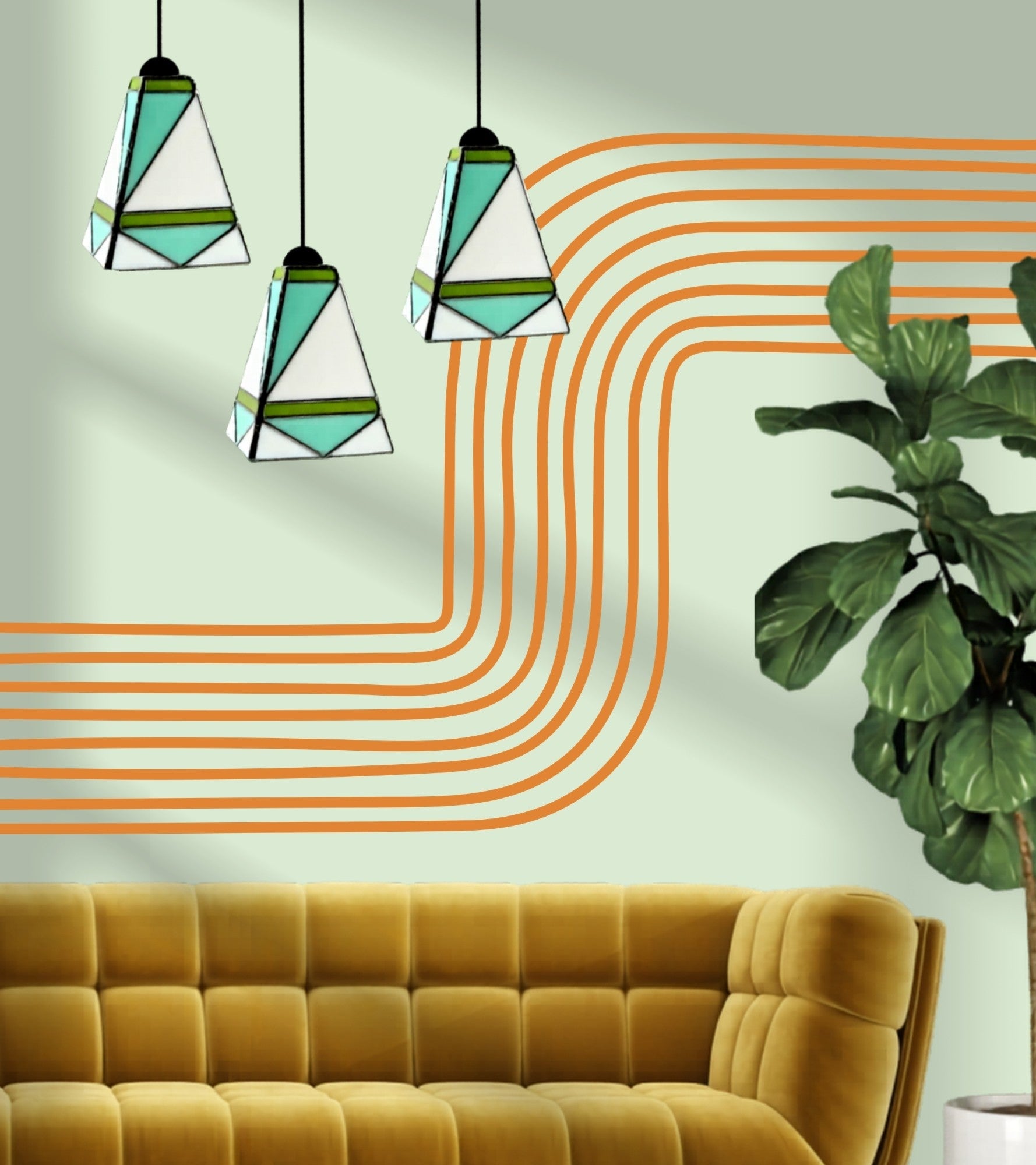 GeoGlow Mid-Century Modern Stained Glass Pendant – Designer Trio Set of 3 - Samara Designs Studio