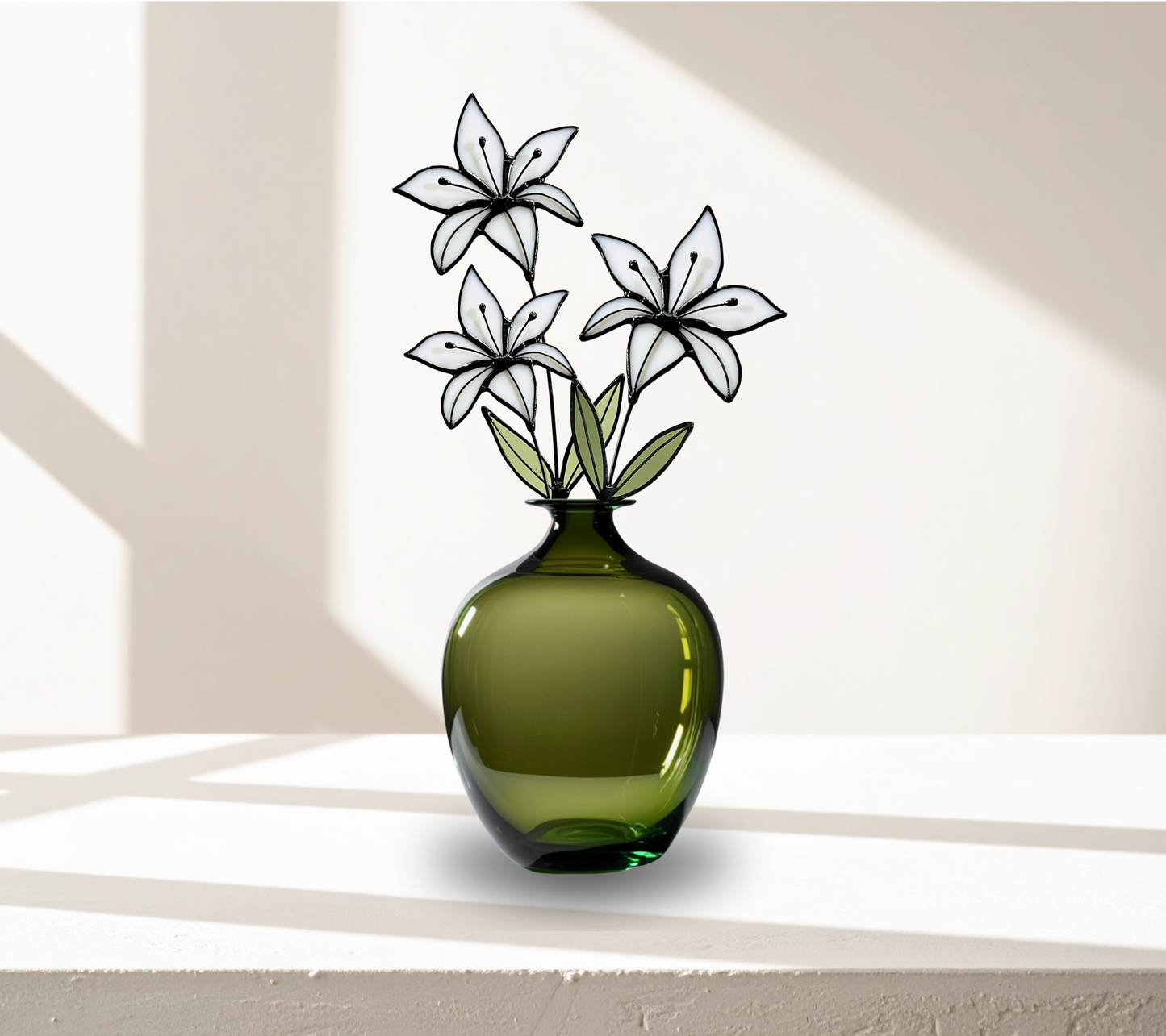 White Lily Glass Flower Stems – Handmade Minimal Botanical Art - Samara Designs Studio