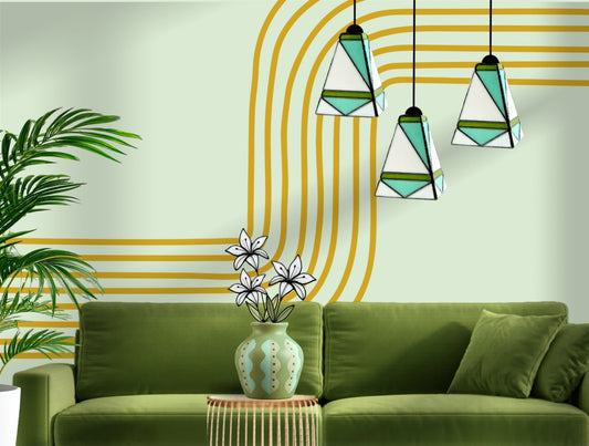 GeoGlow Mid-Century Modern Stained Glass Pendant – Designer Trio Set of 3 - Samara Designs Studio