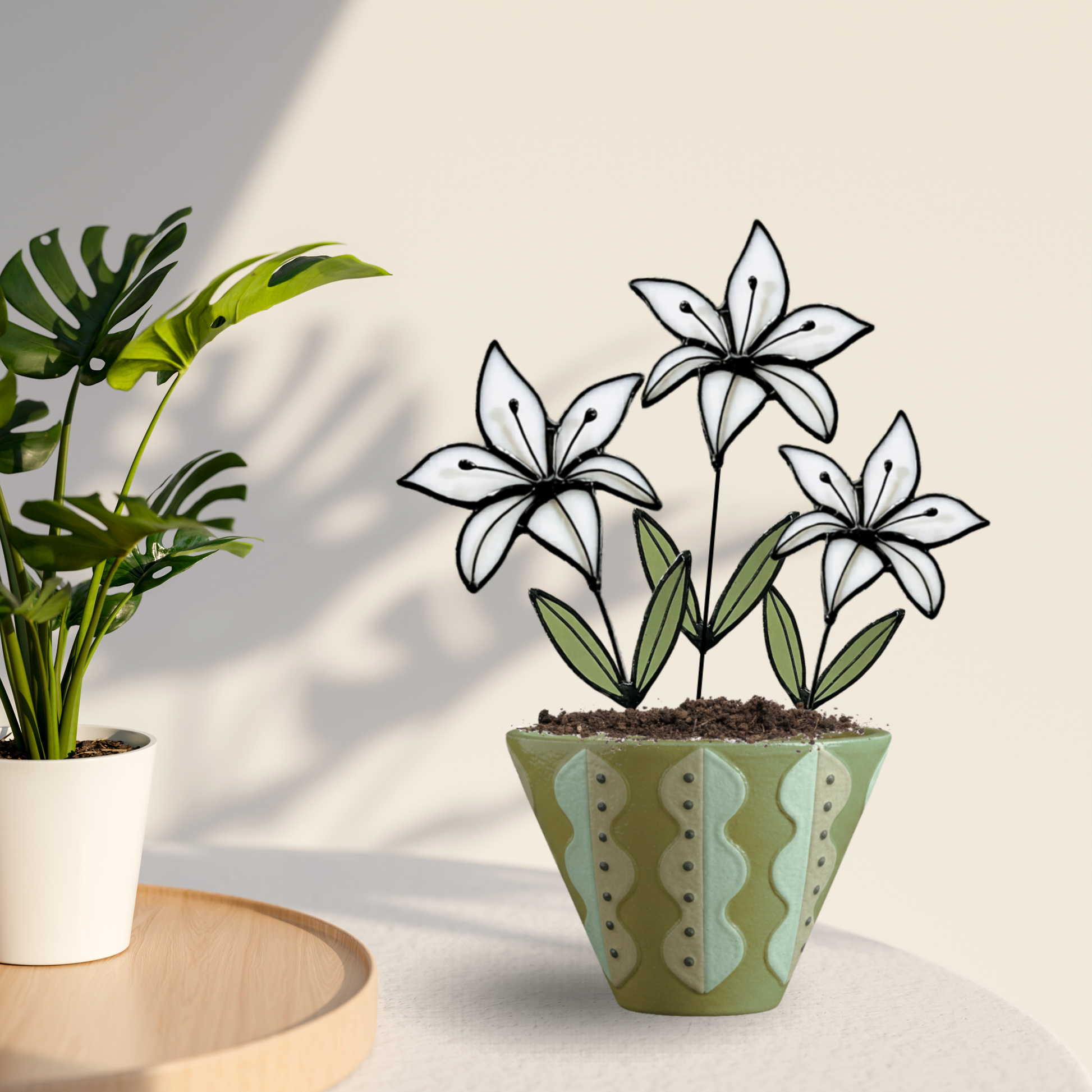 White Lily Glass Flower Stems – Handmade Minimal Botanical Art - Samara Designs Studio