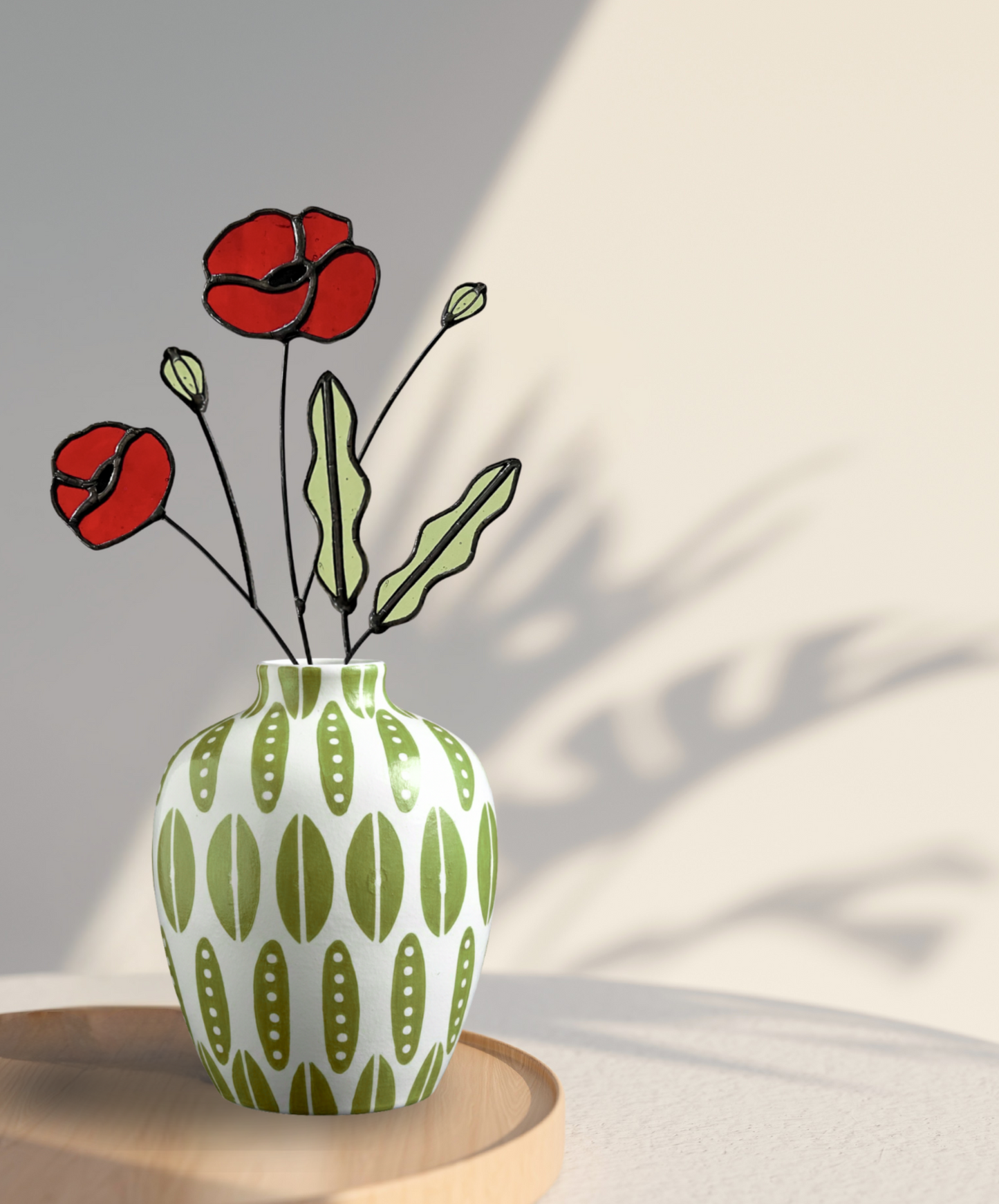 Red Poppy Stained Glass Stem – Handmade Botanical Art - Samara Designs Studio