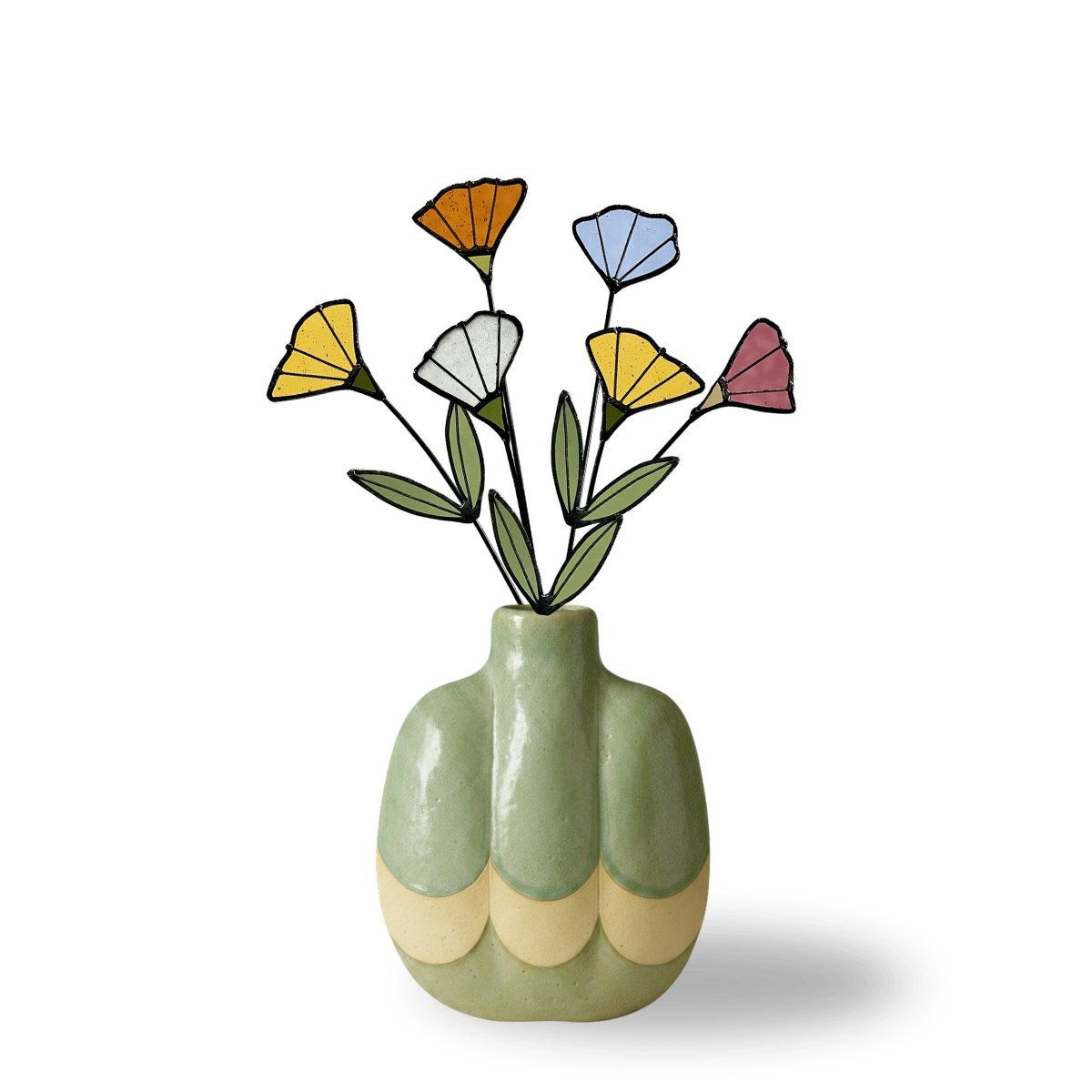 Handmade Stained Glass Wildflower Arrangement – Colorful Mixed Blooms - Samara Designs Studio