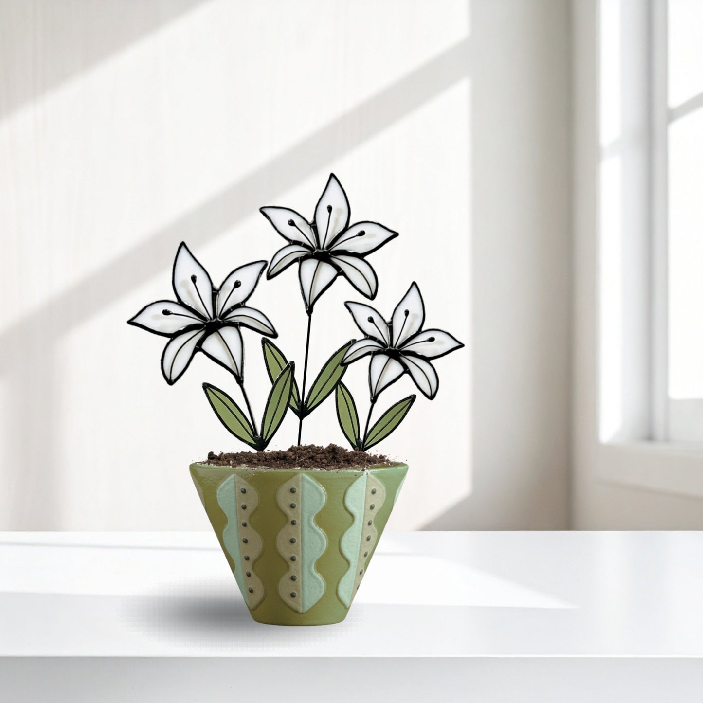 White Lily Glass Flower Stems – Handmade Minimal Botanical Art - Samara Designs Studio