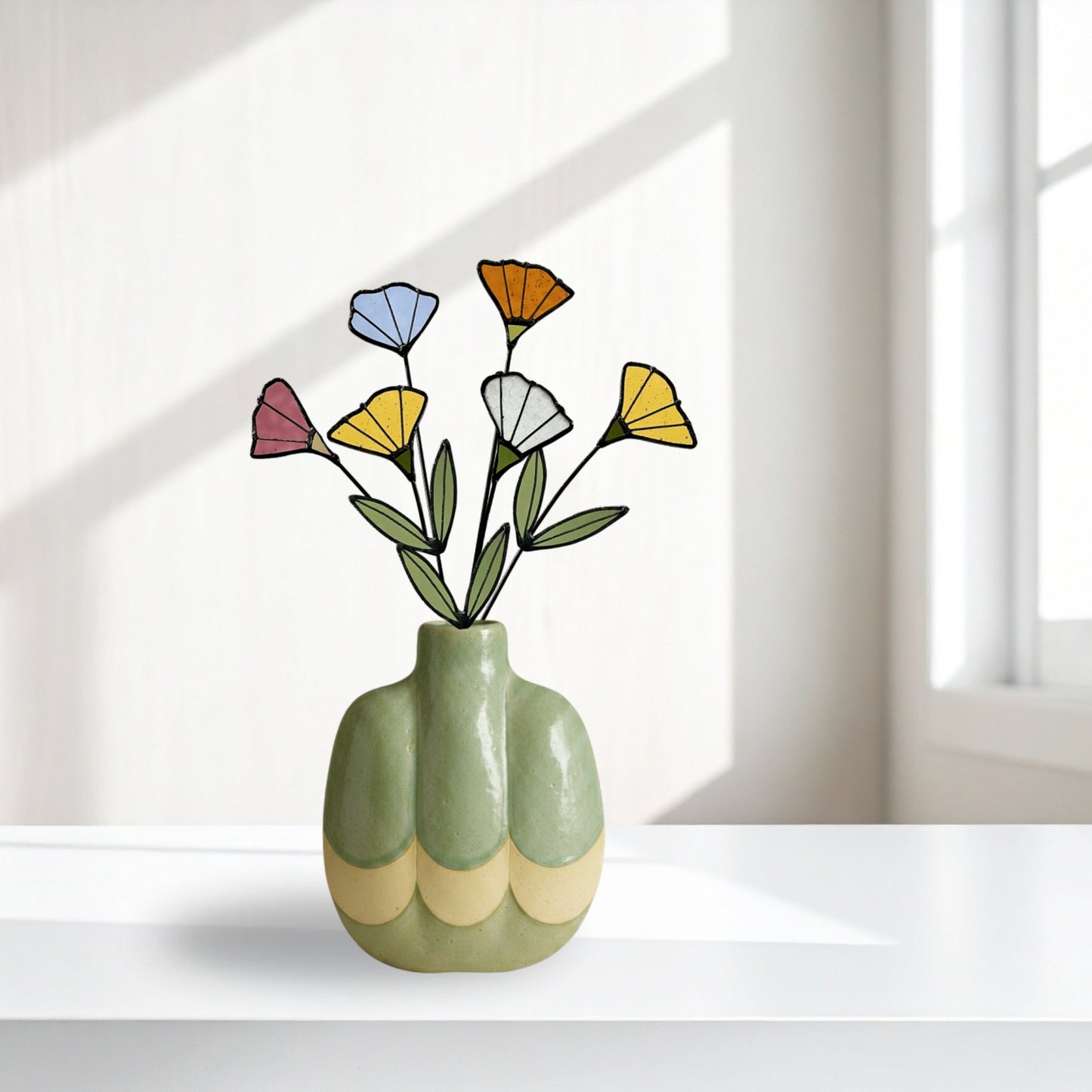 Handmade Stained Glass Wildflower Arrangement – Colorful Mixed Blooms - Samara Designs Studio