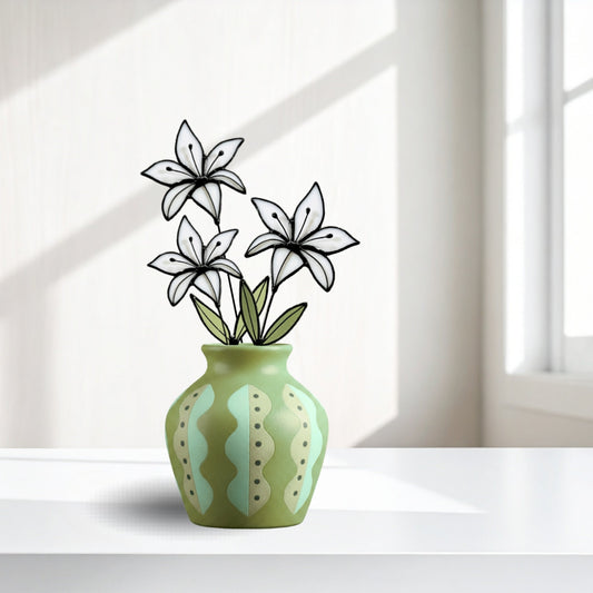 White Lily Glass Flower Stems – Handmade Minimal Botanical Art - Samara Designs Studio