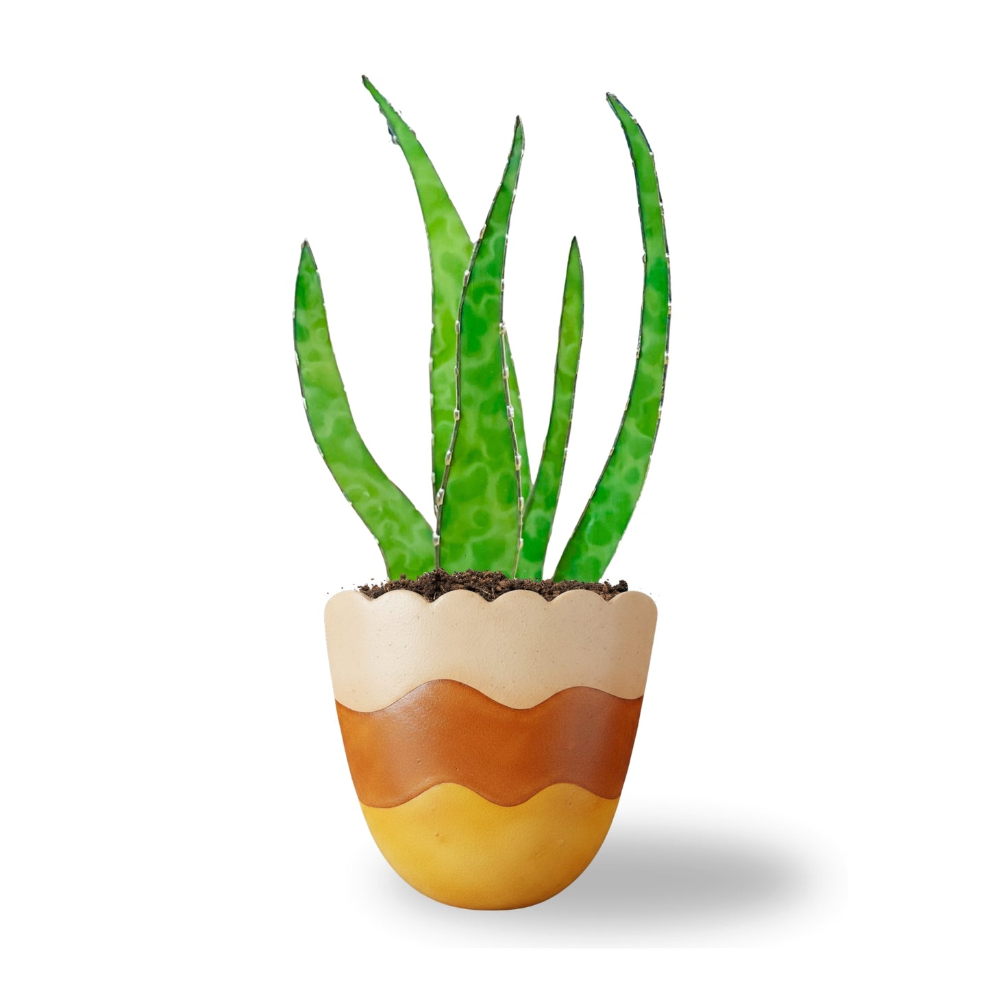 Stained Glass Aloe Plant Sculpture | Handmade Glass Plant Decor | Faux Aloe Stems in Modern Planter | Unique Gift for Plant Lovers - Samara Designs Studio
