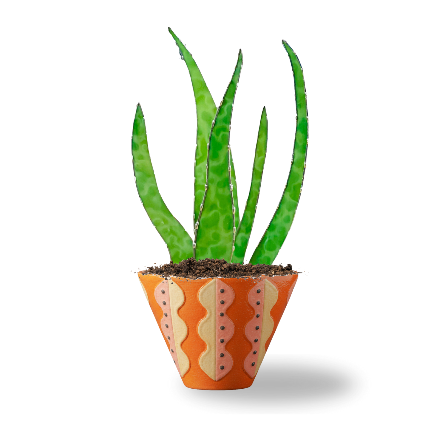 Stained Glass Aloe Plant Sculpture | Handmade Glass Plant Decor | Faux Aloe Stems in Modern Planter | Unique Gift for Plant Lovers - Samara Designs Studio