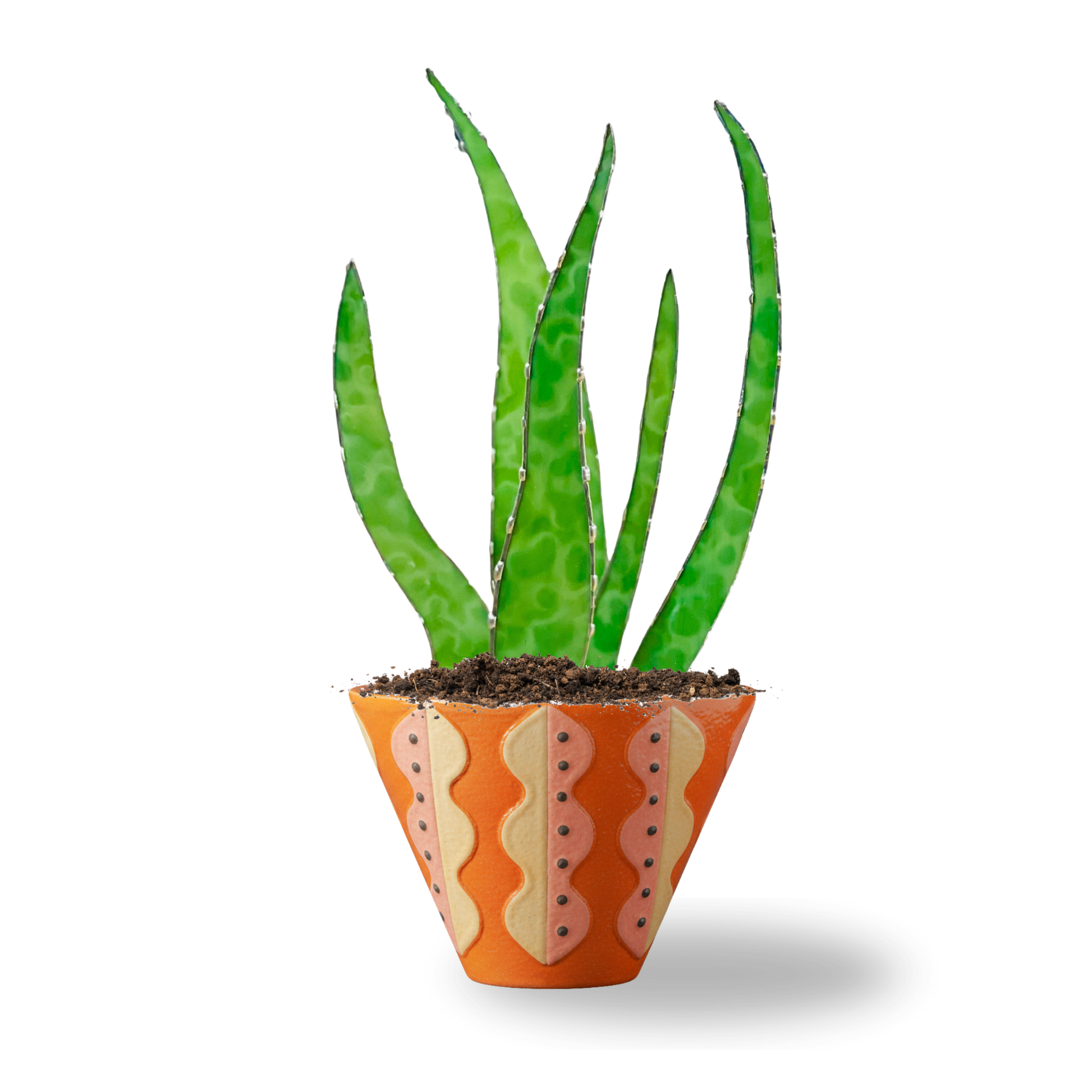 Stained Glass Aloe Plant Sculpture | Handmade Glass Plant Decor | Faux Aloe Stems in Modern Planter | Unique Gift for Plant Lovers - Samara Designs Studio