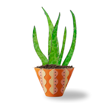 Stained Glass Aloe Plant Sculpture | Handmade Glass Plant Decor | Faux Aloe Stems in Modern Planter | Unique Gift for Plant Lovers - Samara Designs Studio