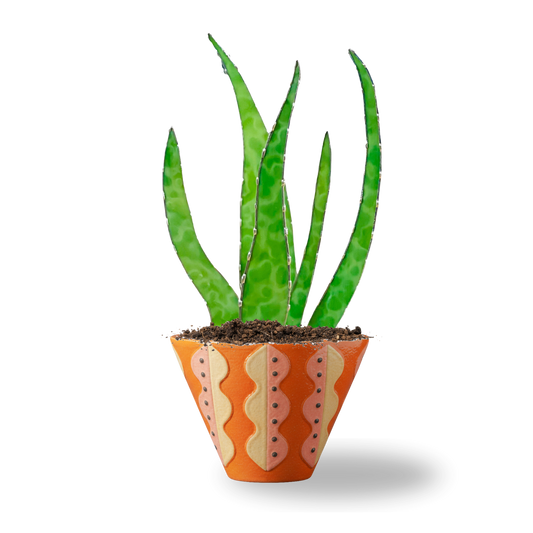 Stained Glass Aloe Plant Sculpture | Handmade Glass Plant Decor | Faux Aloe Stems in Modern Planter | Unique Gift for Plant Lovers - Samara Designs Studio