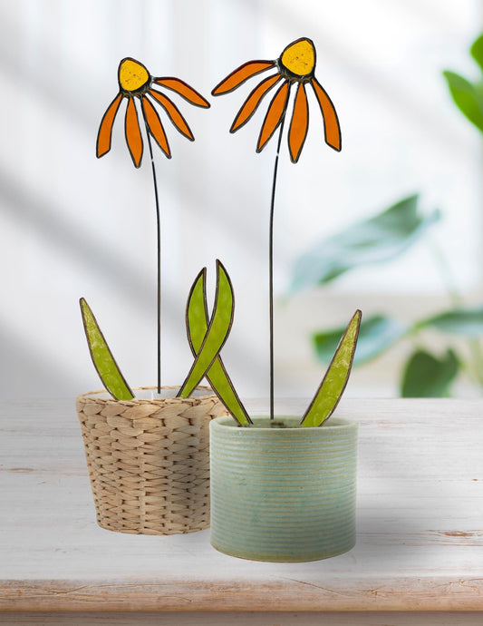 Glass Dark Amber Coneflower Stem