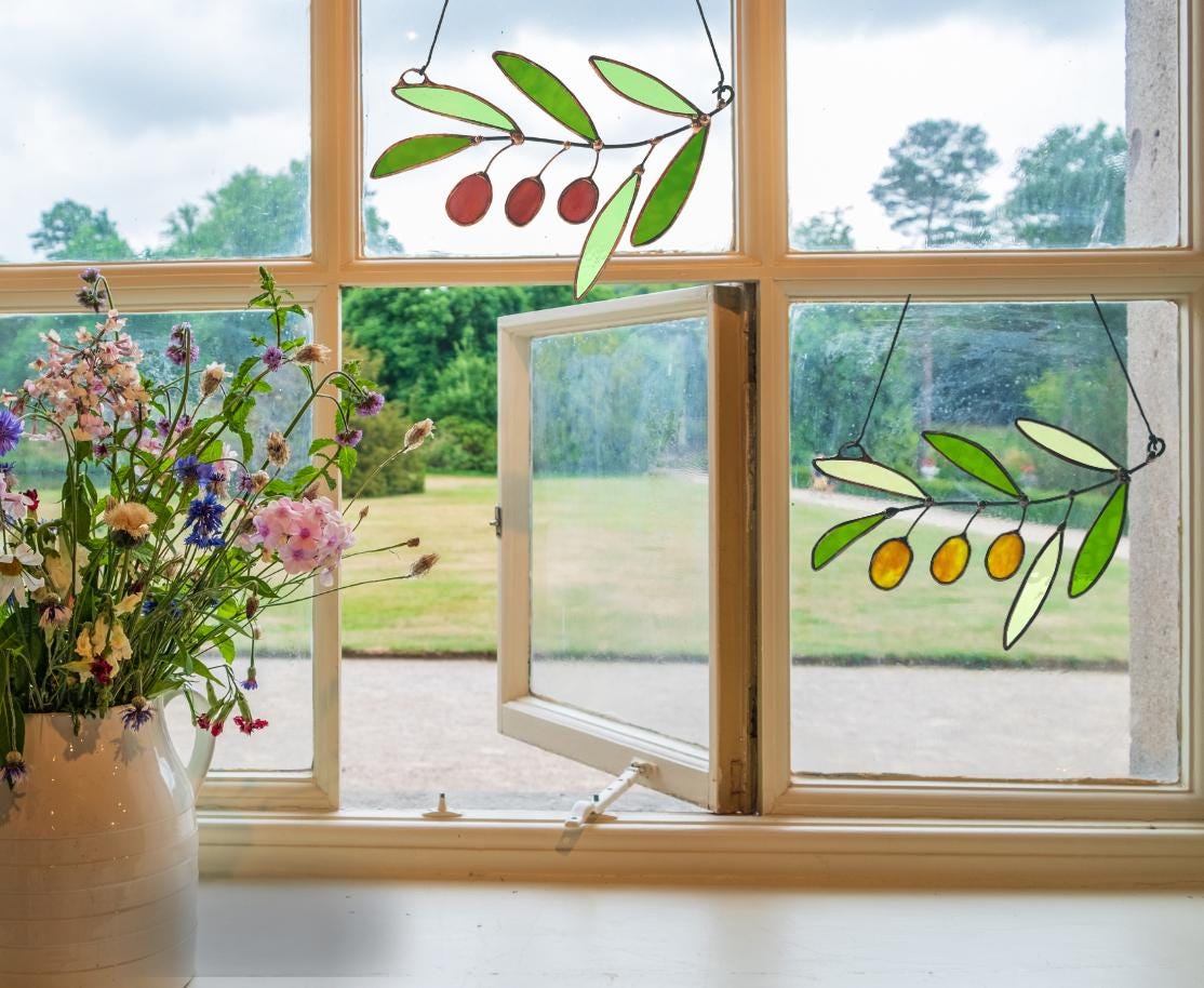 Glass Greek Olive Branch Suncatcher