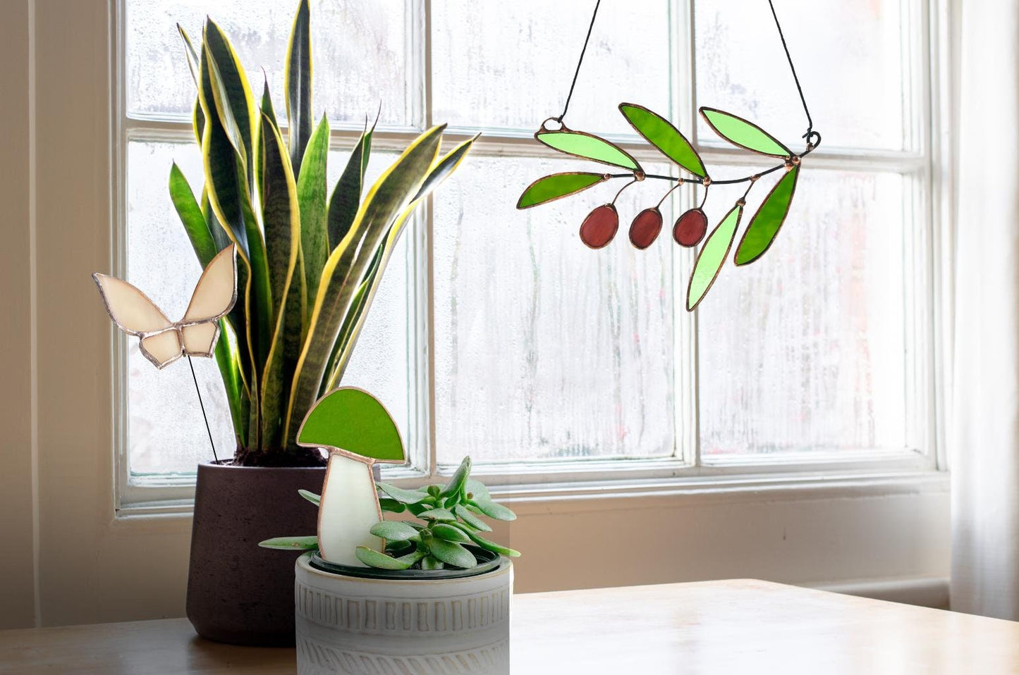 Glass Greek Olive Branch Suncatcher