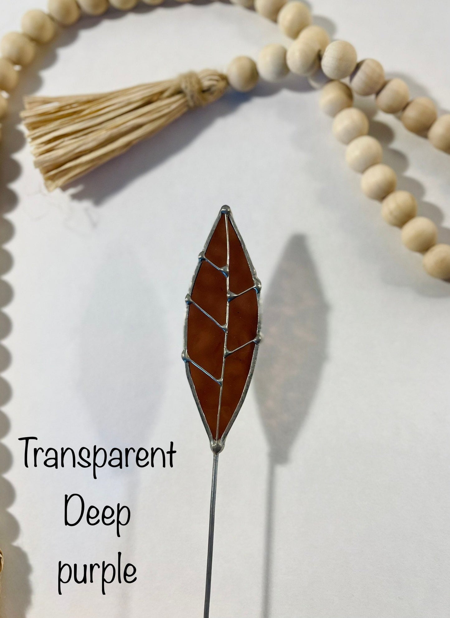 Mauve Earth Tone Glass Leaf Plant Stake Collection