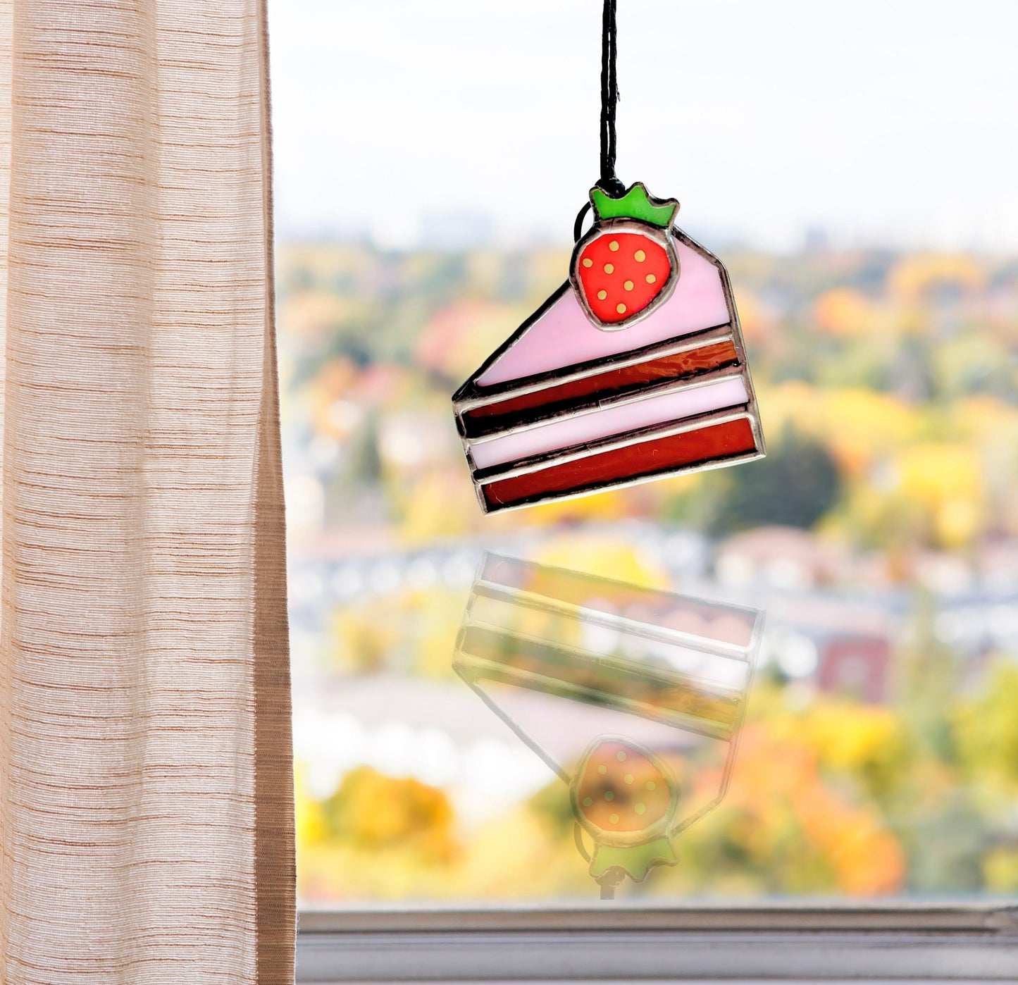 Mini Strawberry Cake Glass Suncatcher