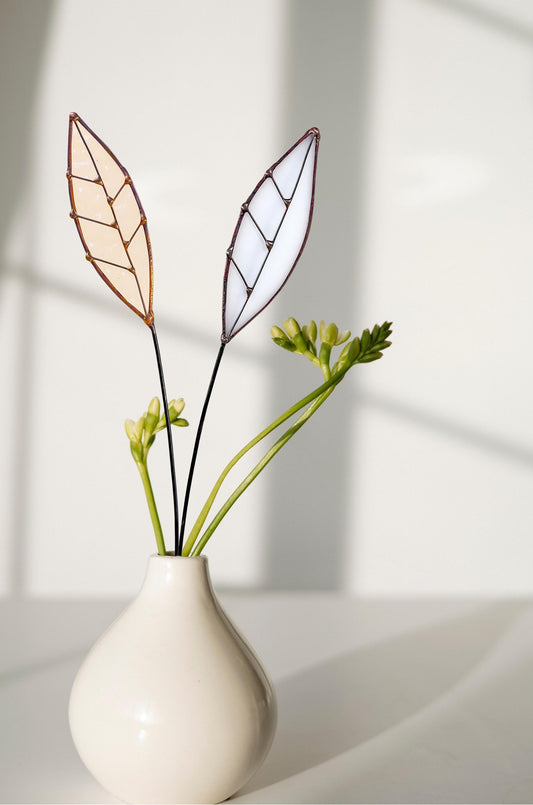 Mauve Earth Tone Glass Leaf Plant Stake Collection