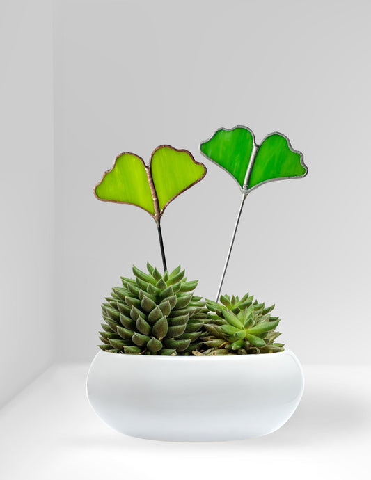 Glass Ginkgo Leaf Plant Stake