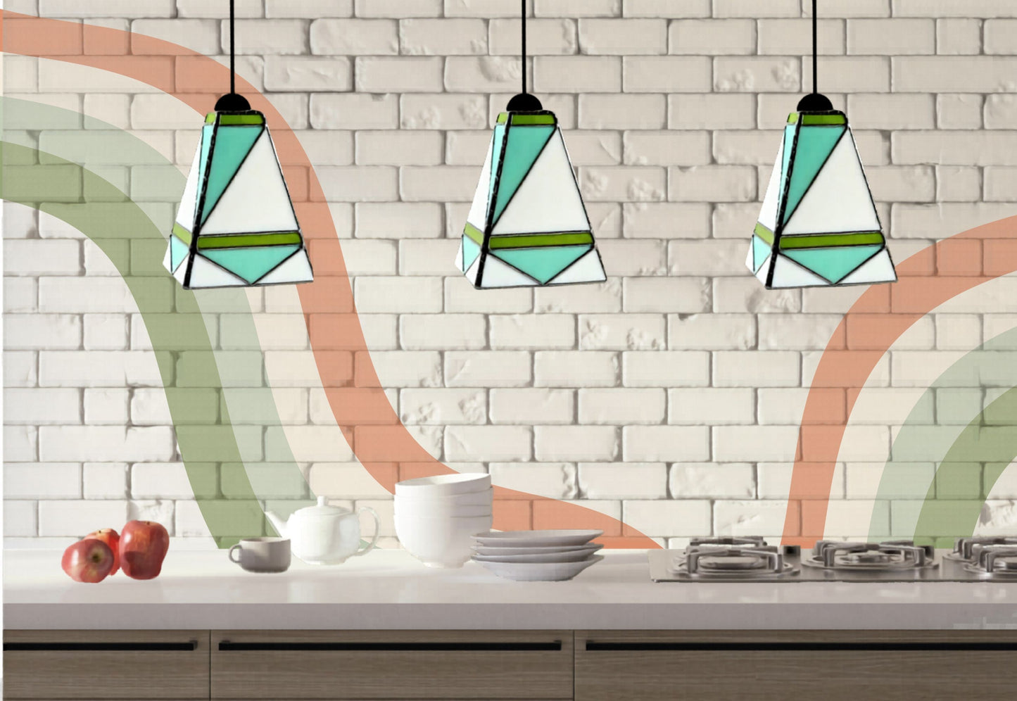 GeoGlow Mid-Century Modern Stained Glass Pendant – Designer Trio Set of 3 - Samara Designs Studio