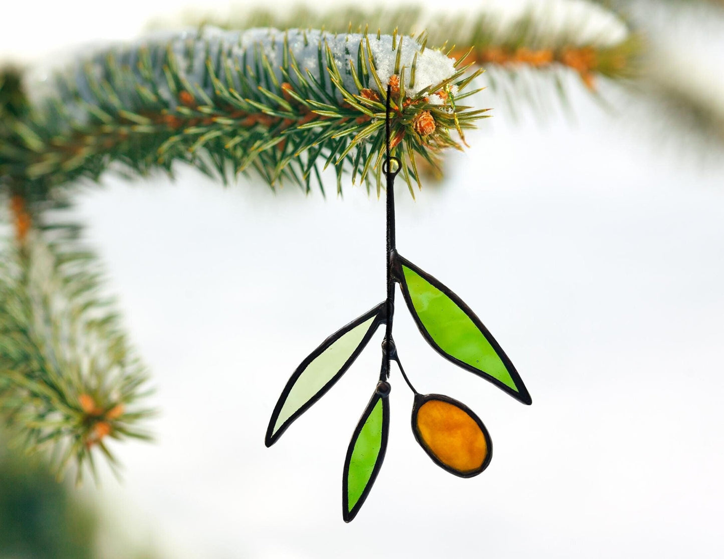 Mini Glass Olive Branch Suncatcher