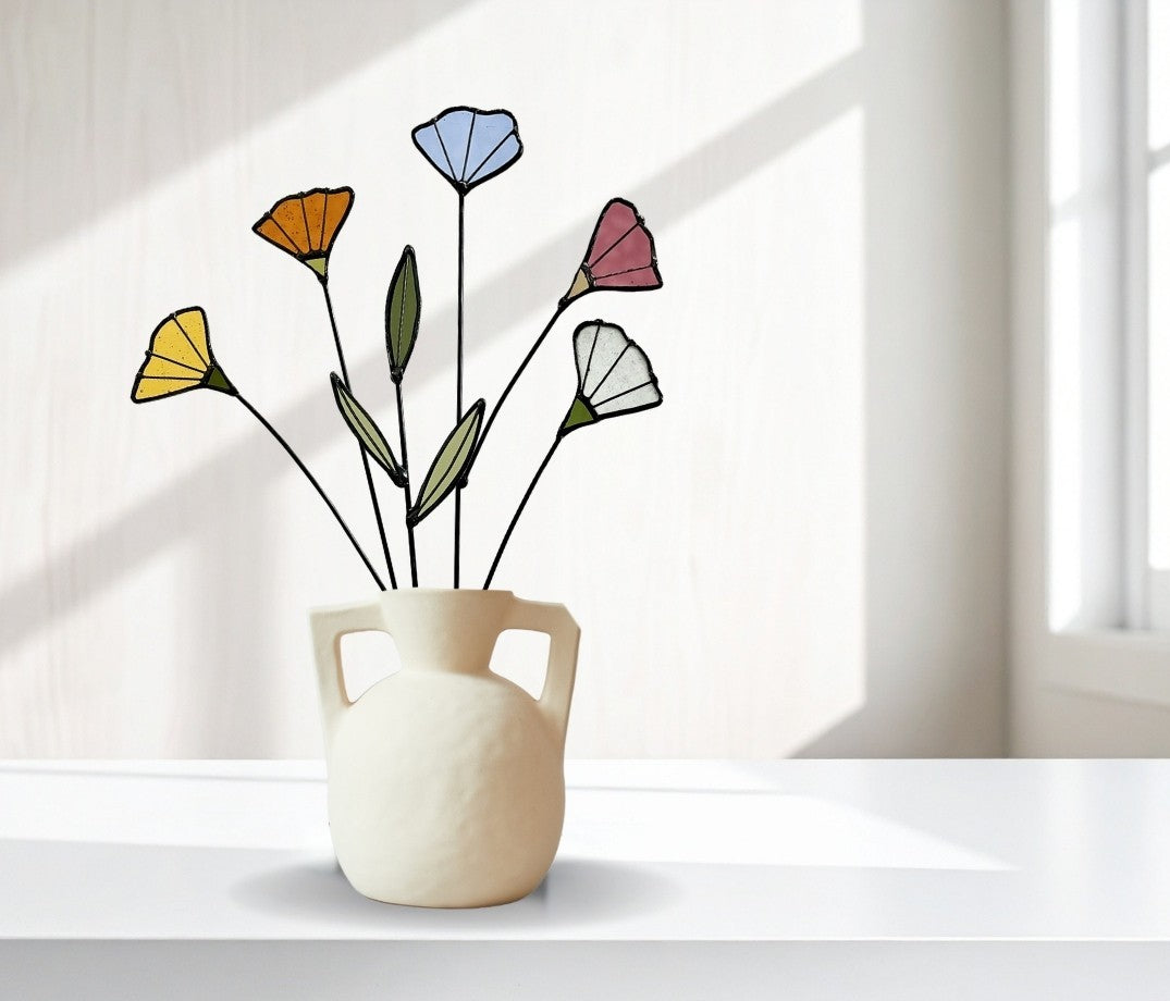Handmade Stained Glass Wildflower Arrangement – Colorful Mixed Blooms
