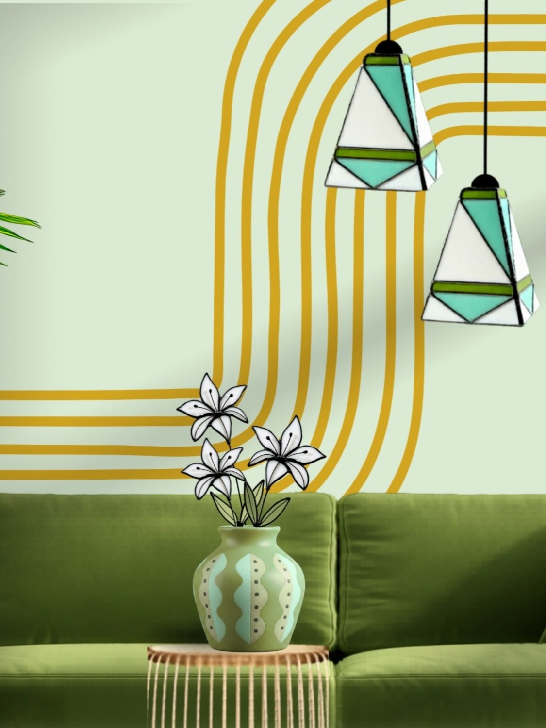 Mid Century Modern Stained Glass Pendant Light - Samara Designs Studio