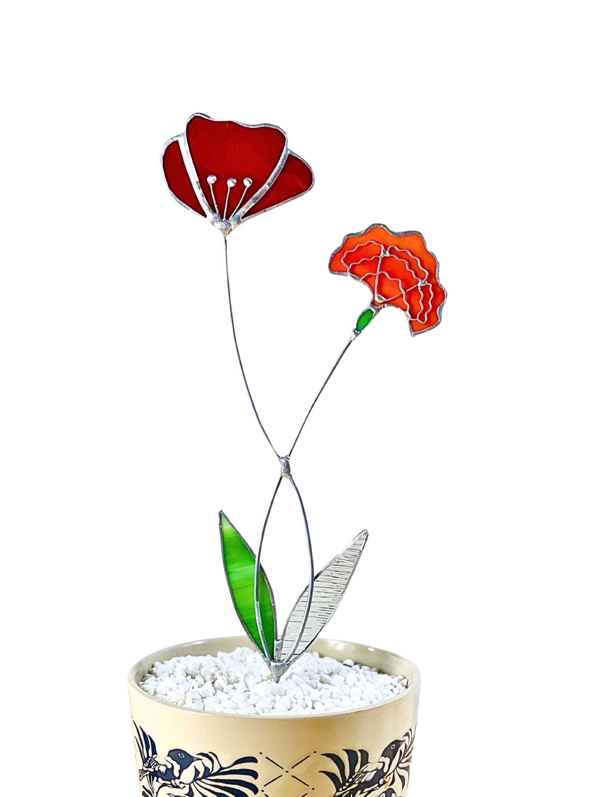 Red Poppy + Marigold Flower Stem - Samara Designs Studio