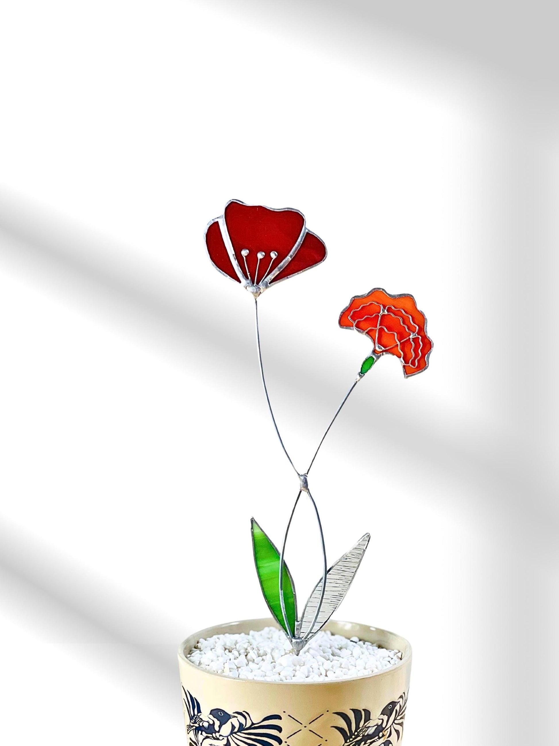 Red Poppy + Marigold Flower Stem - Samara Designs Studio
