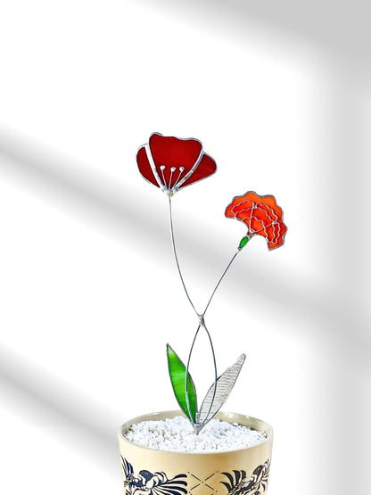 Red Poppy + Marigold Flower Stem - Samara Designs Studio