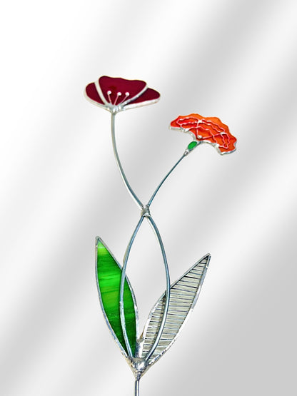 Red Poppy + Marigold Flower Stem - Samara Designs Studio