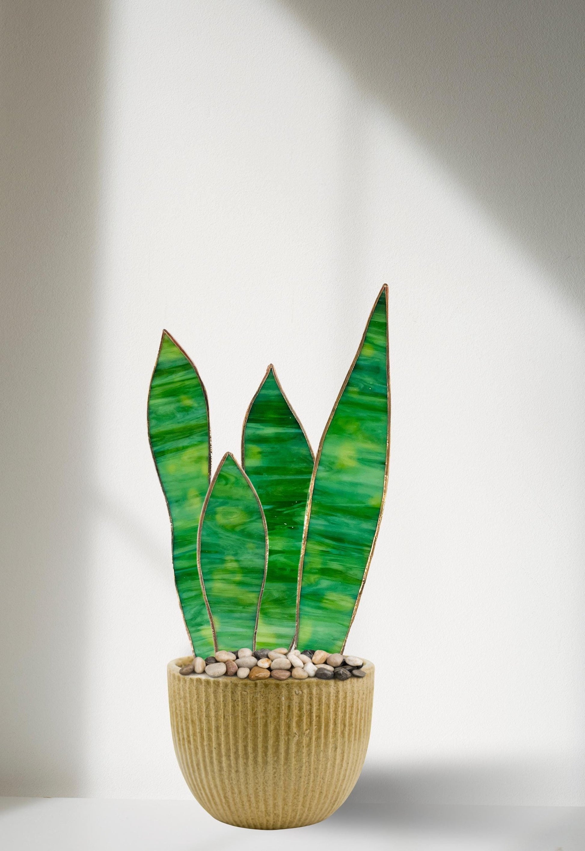 glass snake plant Stained Glass Snake Plant Sculpture | Handmade Faux Plant Decor | Glass Succulent Leaves