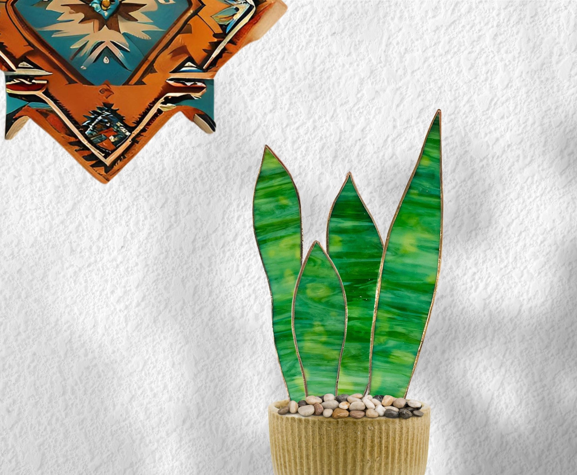 stained glass snake plant Stained Glass Snake Plant Sculpture | Handmade Faux Plant Decor | Glass Succulent Leaves